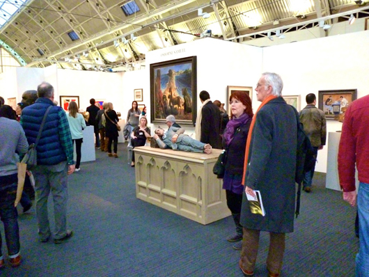 The stand of London Modern British dealers Osborne Samuel at the London Art Fair, with Sean Henry's bronze Man Lying on His Side (2000) in the foreground. Image: Auction Central News.